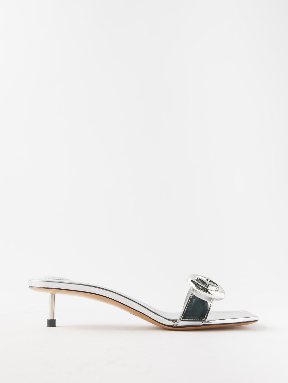 Silver Buckled mirrored-leather mules | Jacquemus | MATCHES UK