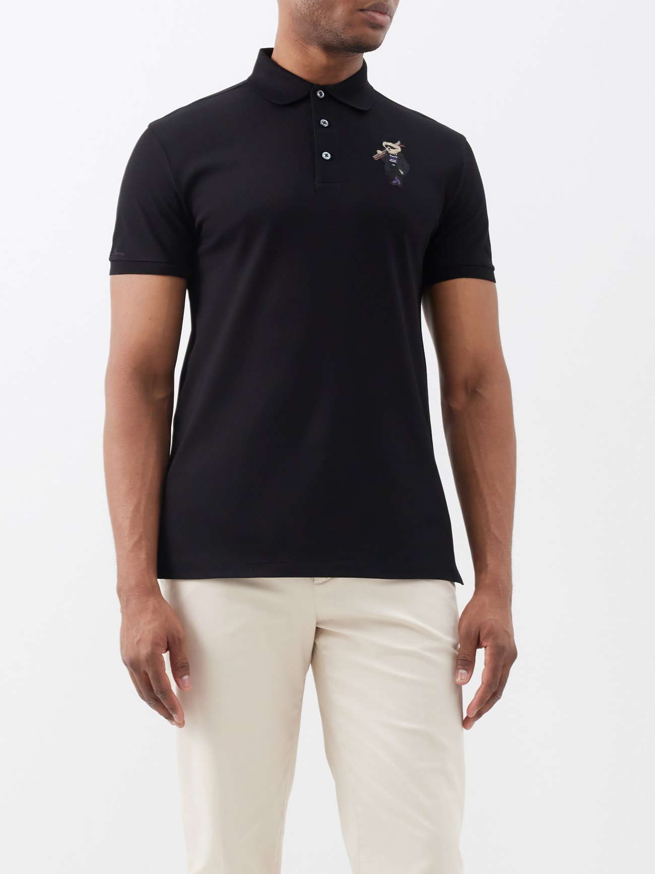 Embroidered Cotton Pique Polo Shirt in Black - Polo Ralph Lauren