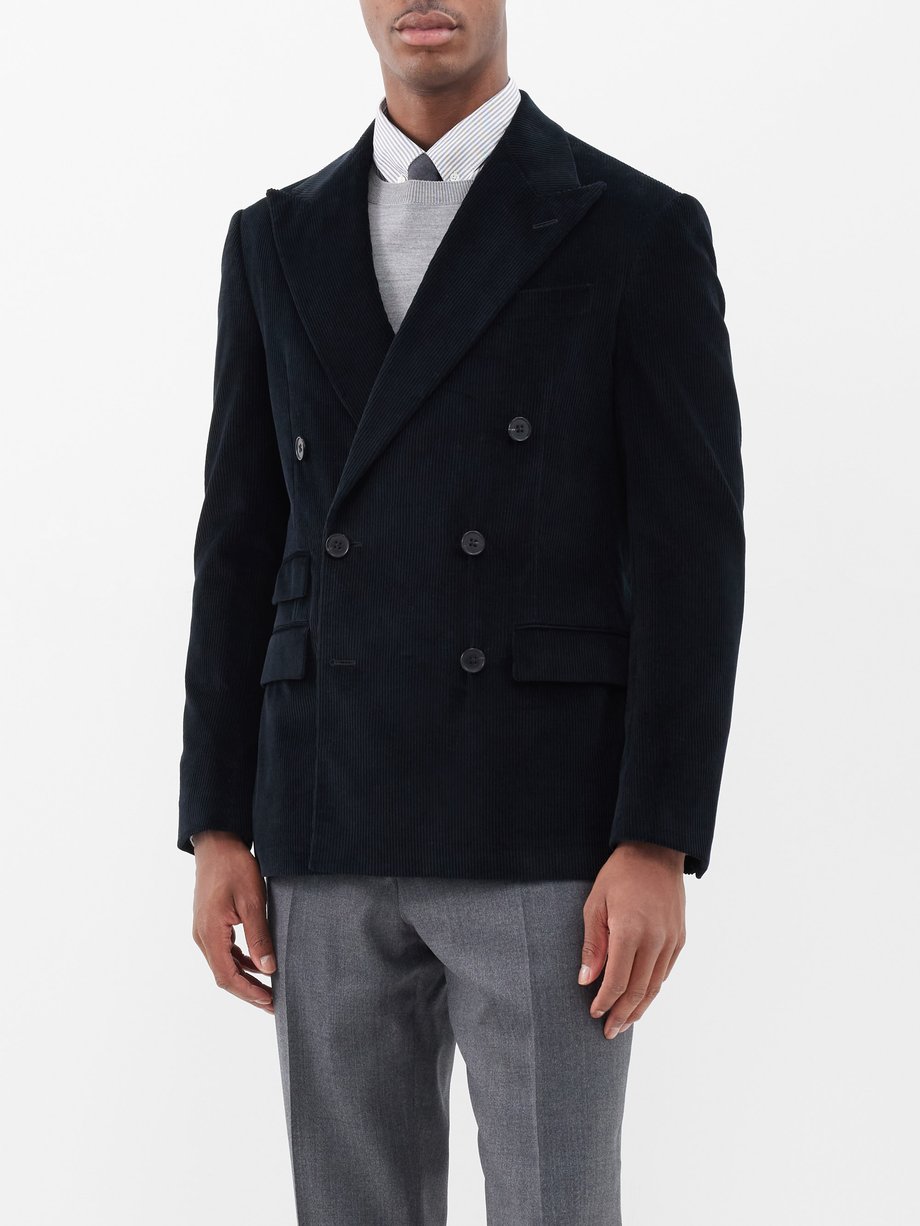 Black Kent double-breasted cotton-corduroy suit jacket | Ralph