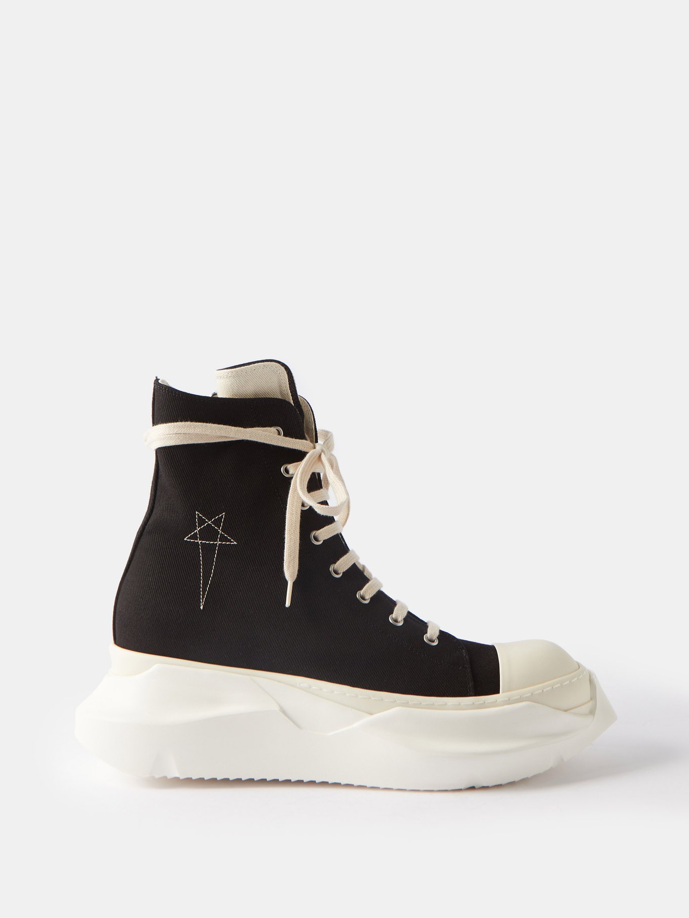 Black white Abstract denim high-top trainers | Rick Owens DRKSHDW