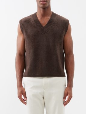 Marni V-neck Virgin Wool-blend Vest in Brown for Men
