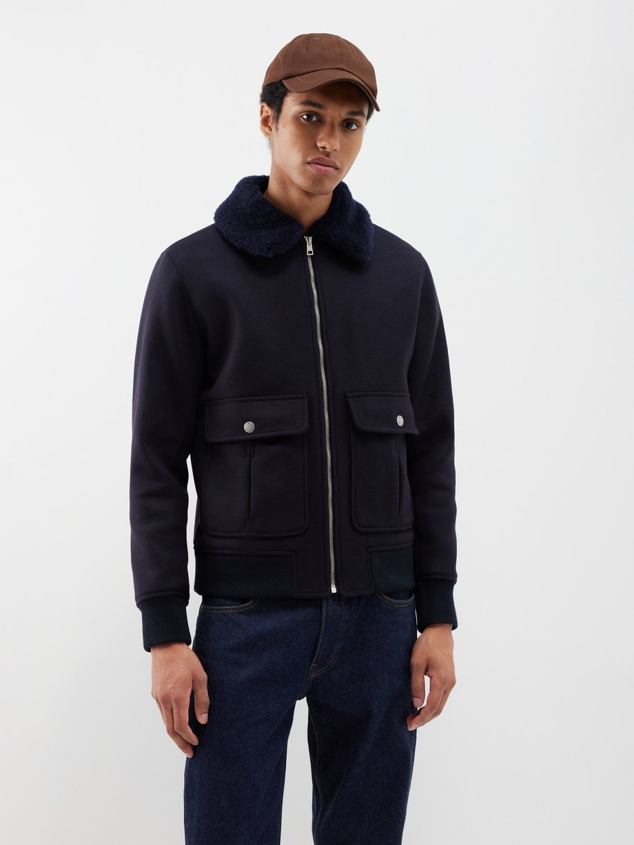 Navy Ben shearling-collar wool-blend jacket | A.P.C. | MATCHESFASHION UK