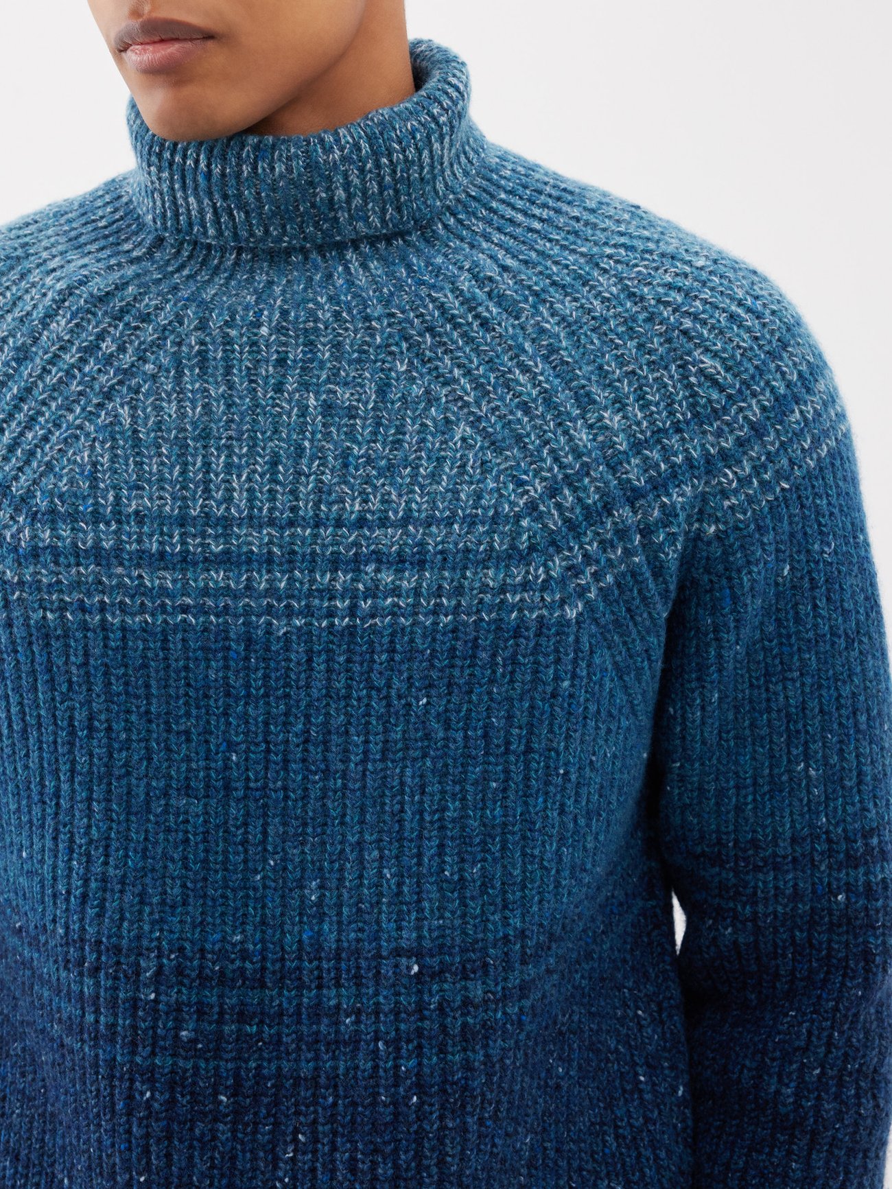 Blue Boatbuilder ribbed merino-blend roll-neck sweater | Inis