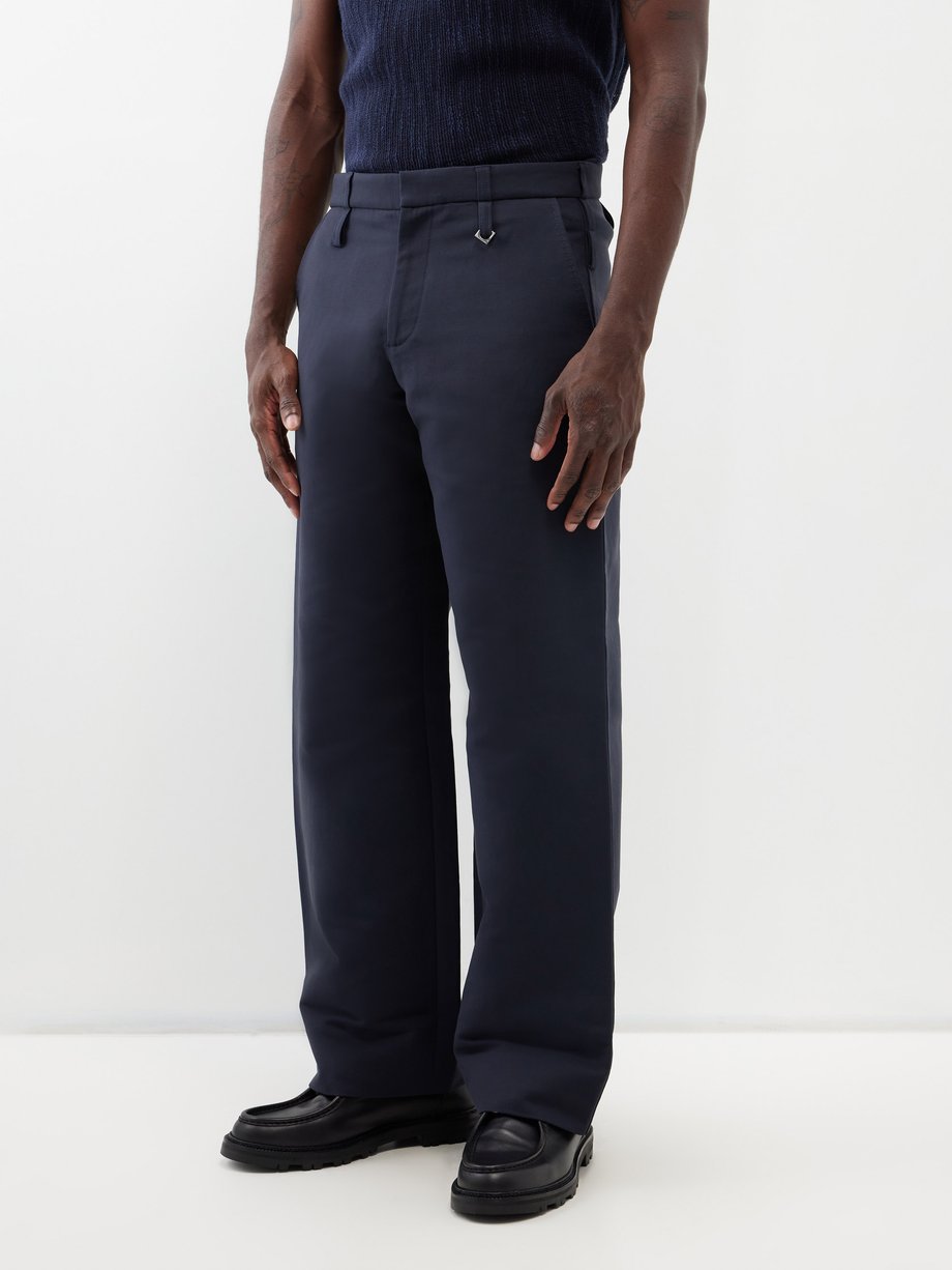 Navy Piccinni flat-front cotton-blend trousers, Jacquemus