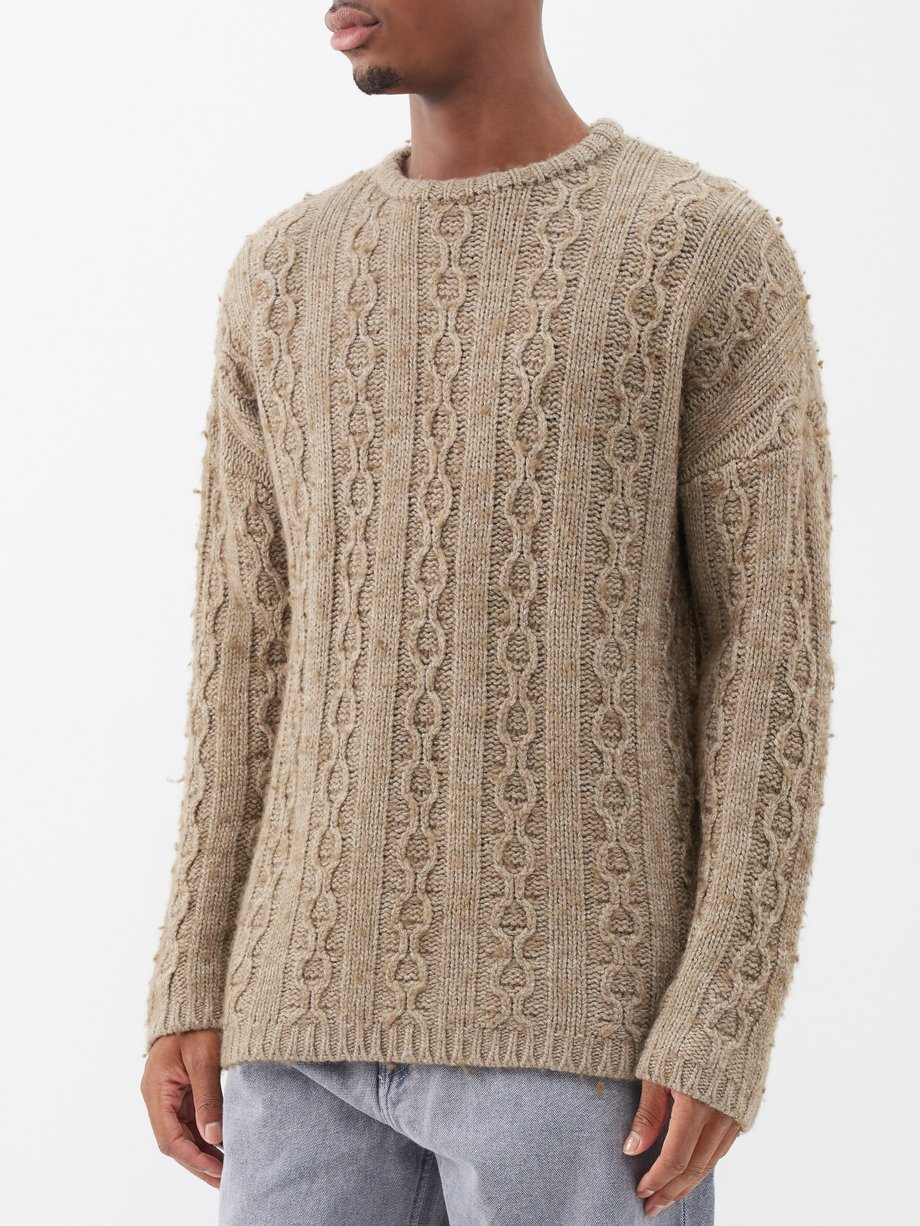 Brown Popover cable-knit virgin wool-blend sweater