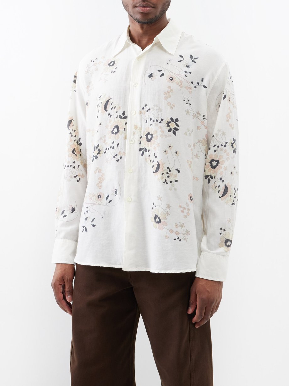 White Above floral-print cotton-blend shirt | Our Legacy 