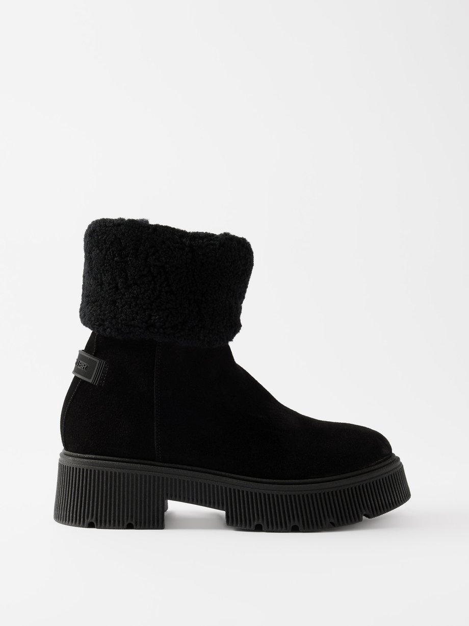 Black Turin 2 shearling-trim suede boots | Bogner | MATCHES UK