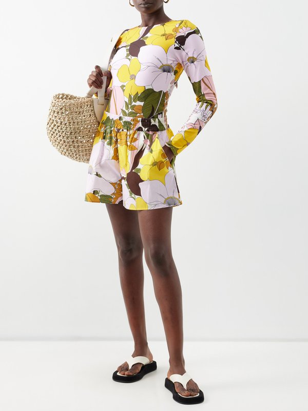 La DoubleJ Big Flowers-print cotton-twill shorts