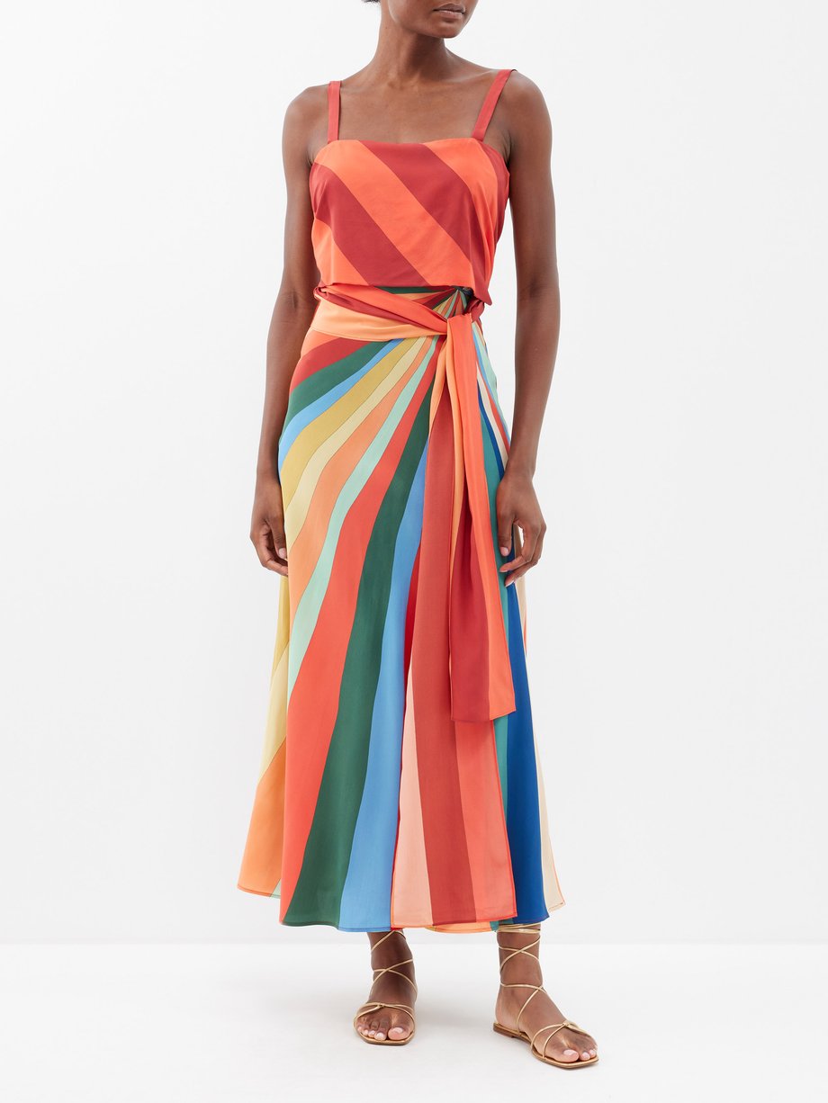 Multicoloured Rainbow-print silk crepe de Chine midi dress | La DoubleJ ...