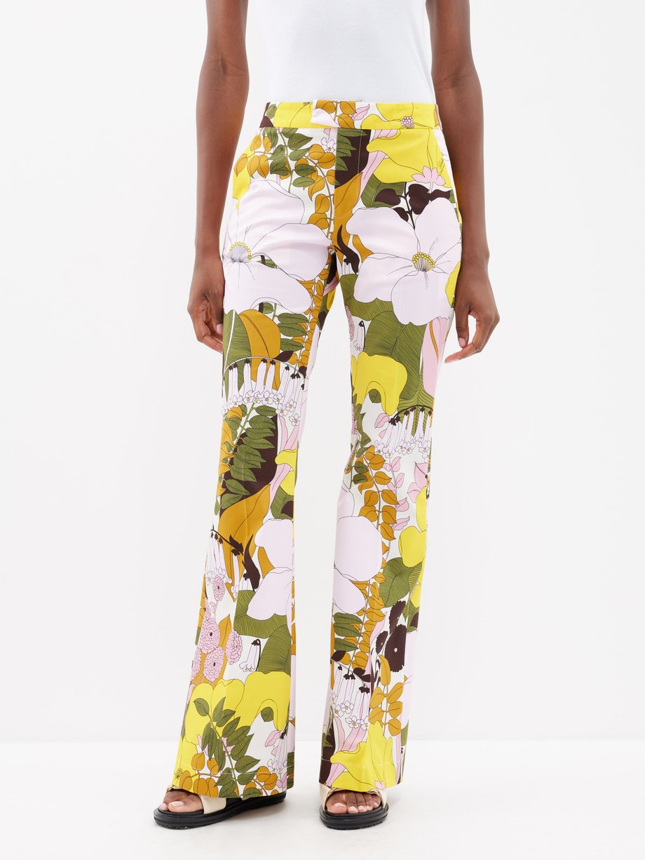 Yellow Saturday Night floral-print cotton-blend trousers | La DoubleJ ...