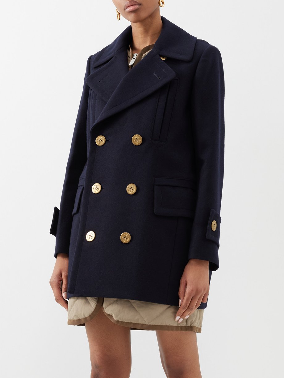 Navy Double-breasted melton-wool coat | Sacai | MATCHESFASHION US