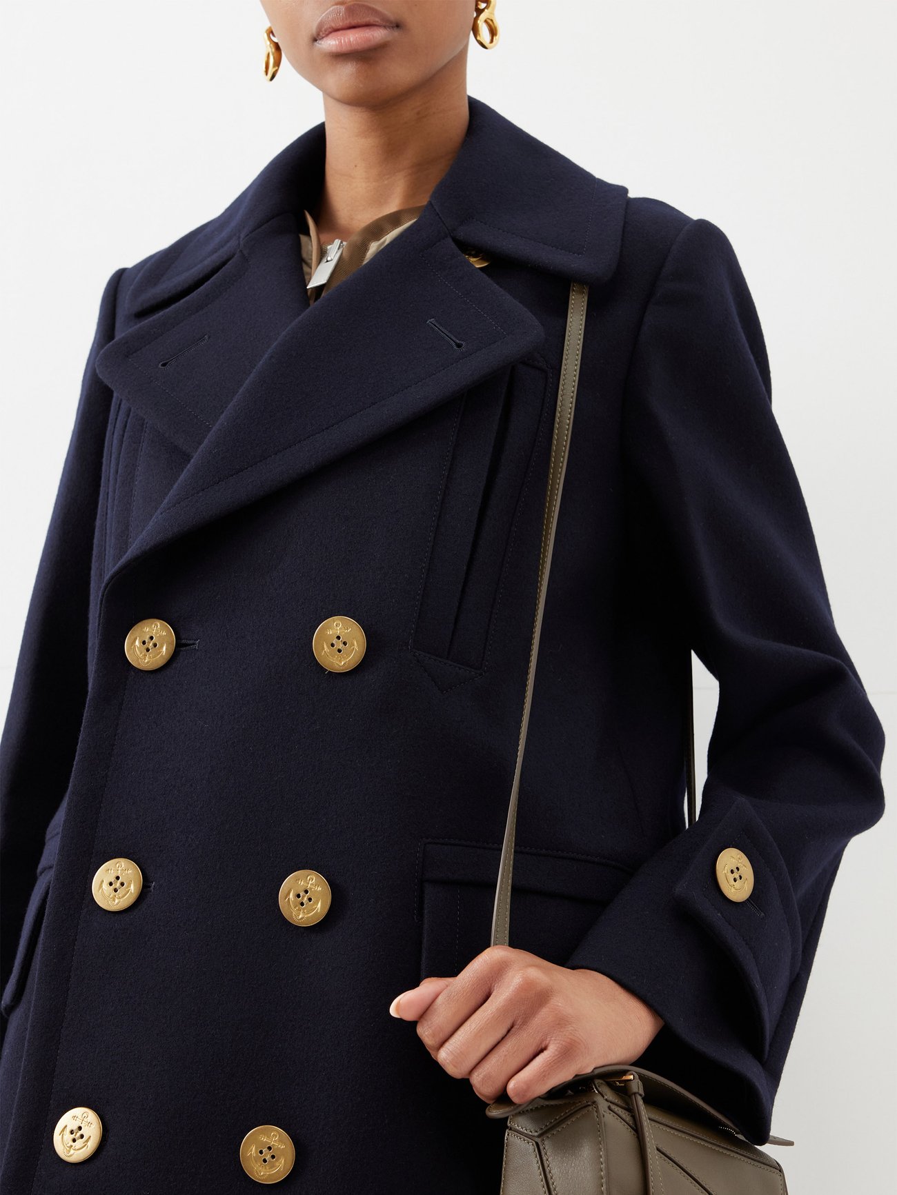 Navy Double-breasted melton-wool coat | Sacai | MATCHESFASHION US