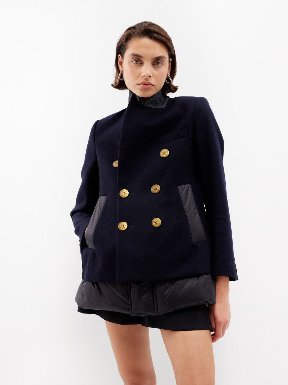 Navy Double-breasted layered wool jacket | Sacai | MATCHESFASHION UK