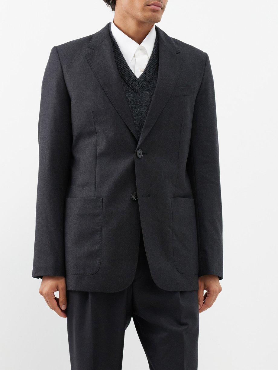 Grey Single-breasted virgin wool suit jacket | AMI | MATCHES UK