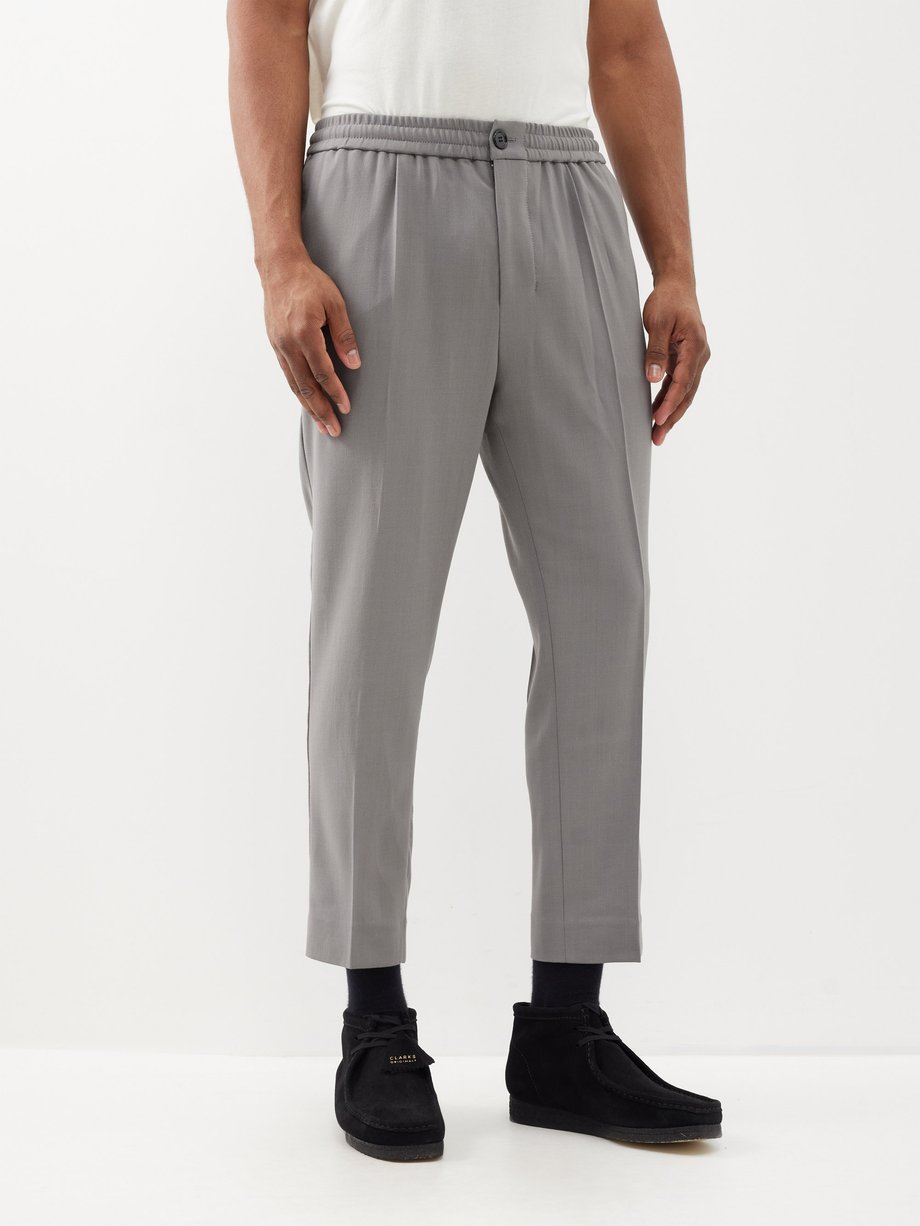 Grey Pleated twill cropped trousers | AMI | MATCHESFASHION US