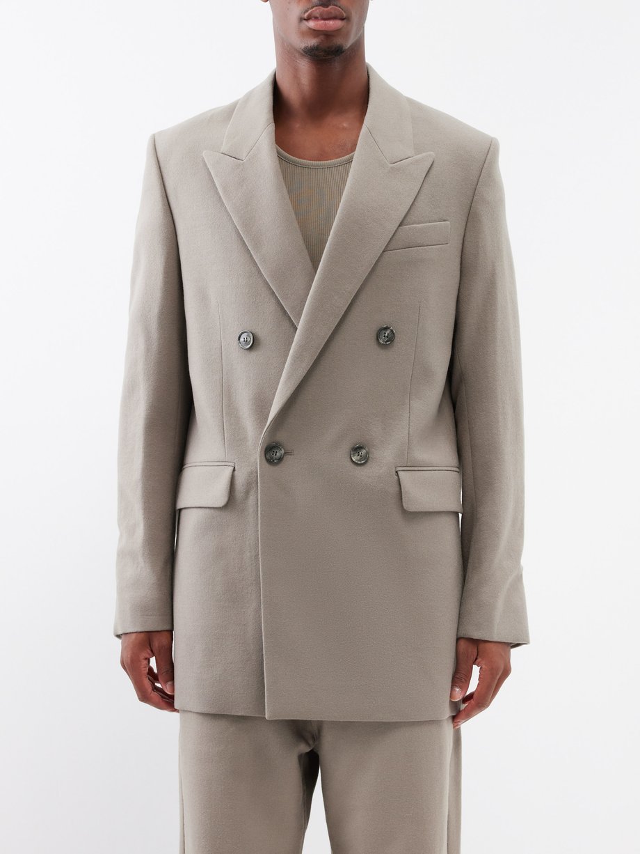 Beige Double-breasted brushed-wool suit jacket | AMI | MATCHES UK