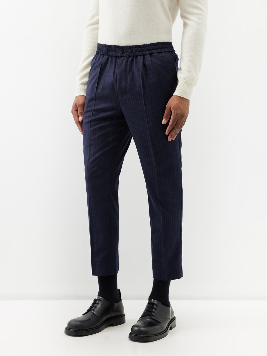 Navy Cropped wool-pinstripe suit trousers | AMI | MATCHES UK