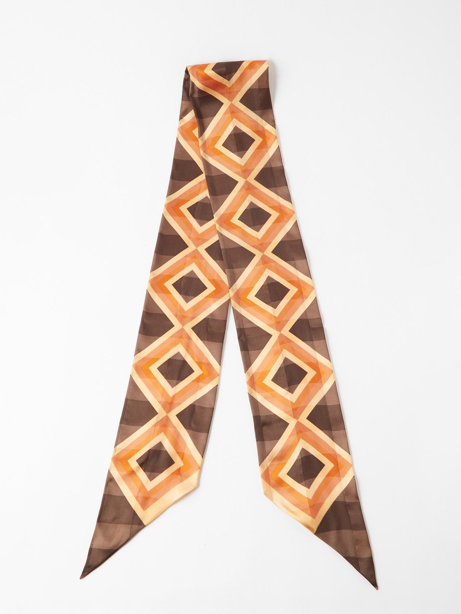 Brown Geometric-print silk-twill scarf | Saint Laurent | MATCHES UK