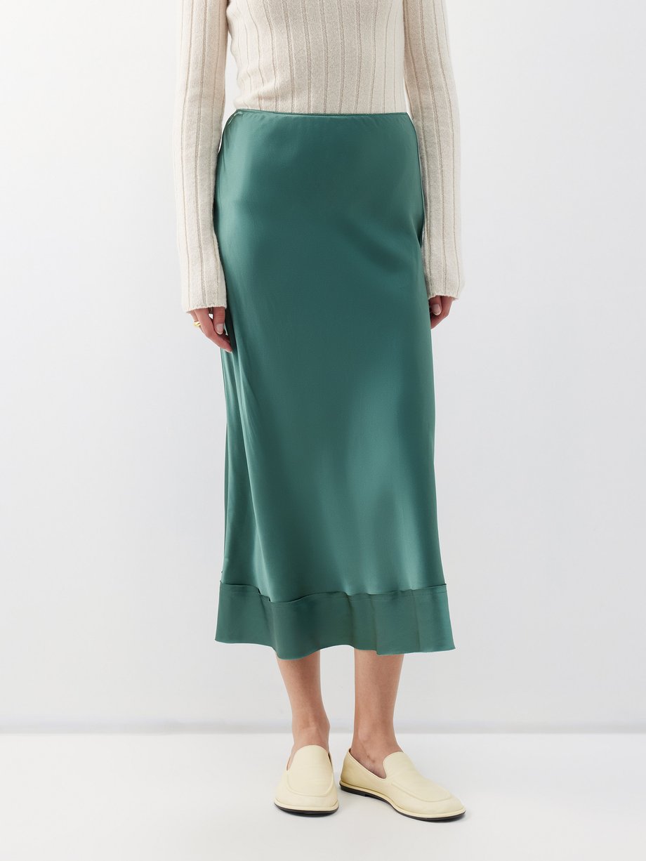 Green Stella silk-satin midi skirt | Lee Mathews | MATCHES UK