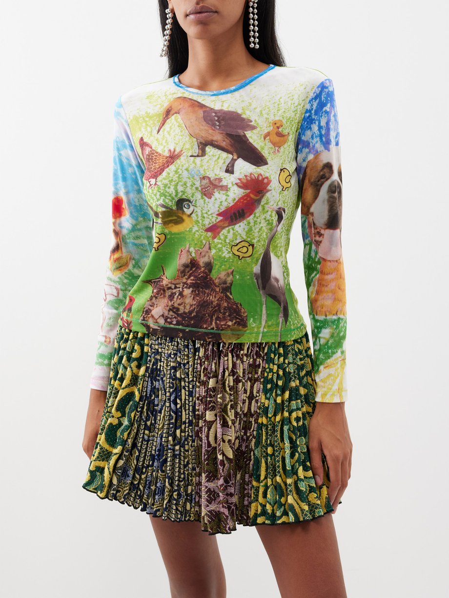 Birds Everywhere printed recycled-blend mesh top video