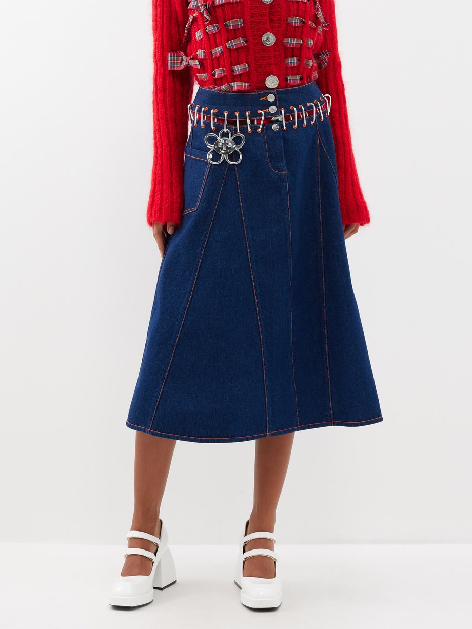 Blue Nosebutte embellished denim midi skirt | Chopova Lowena