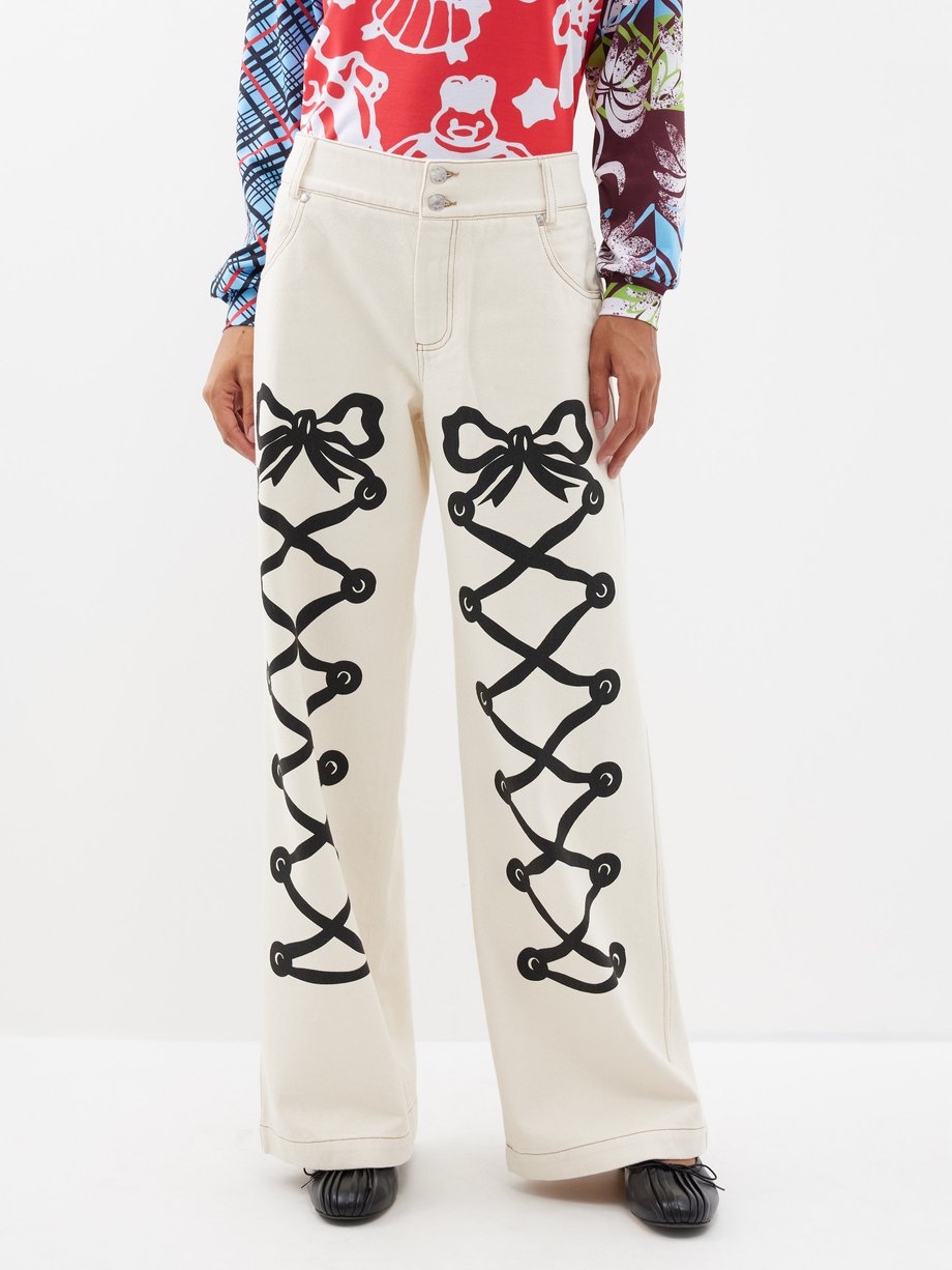 Chopova Lowena Ribbon-print organic-cotton jeans