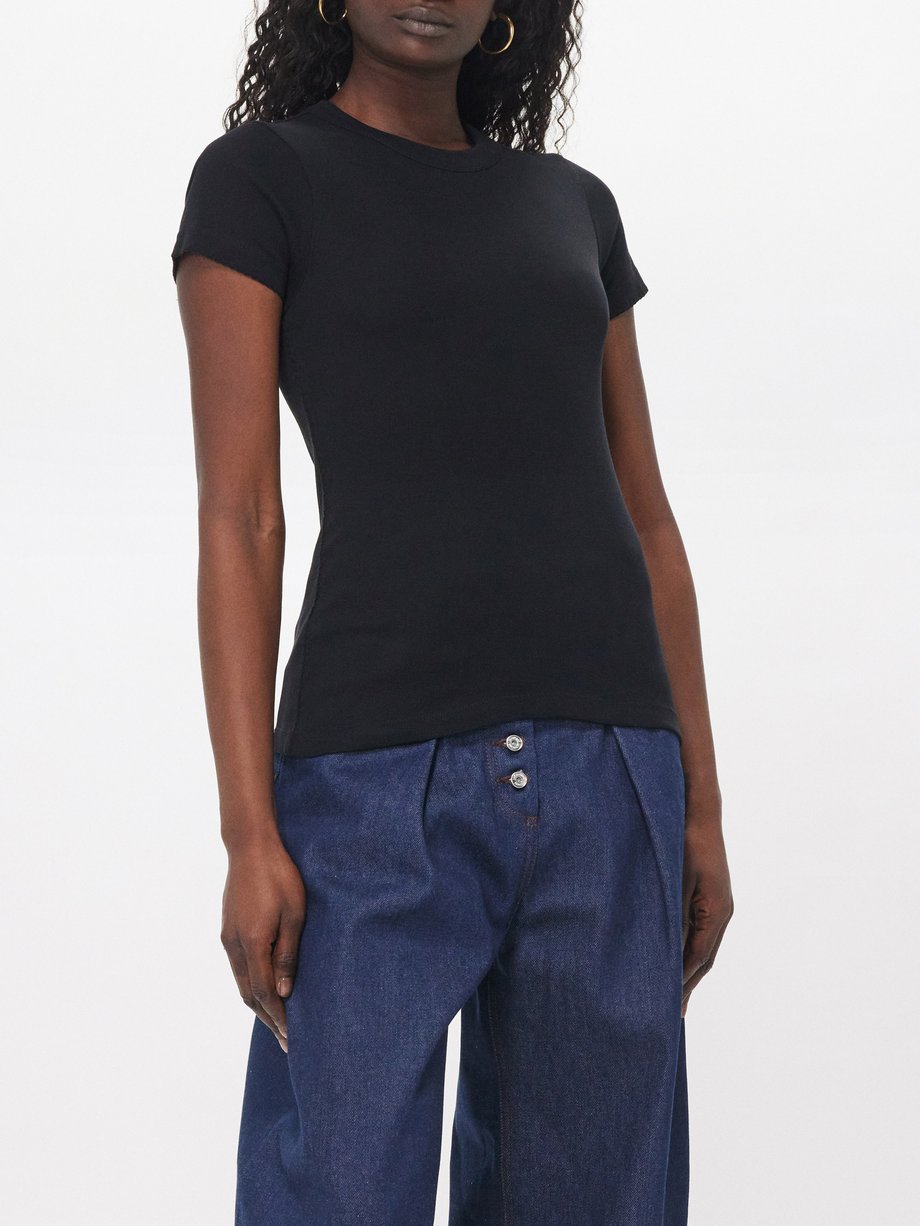 Black Uma scalloped organic-cotton jersey T-shirt | Saks Potts ...