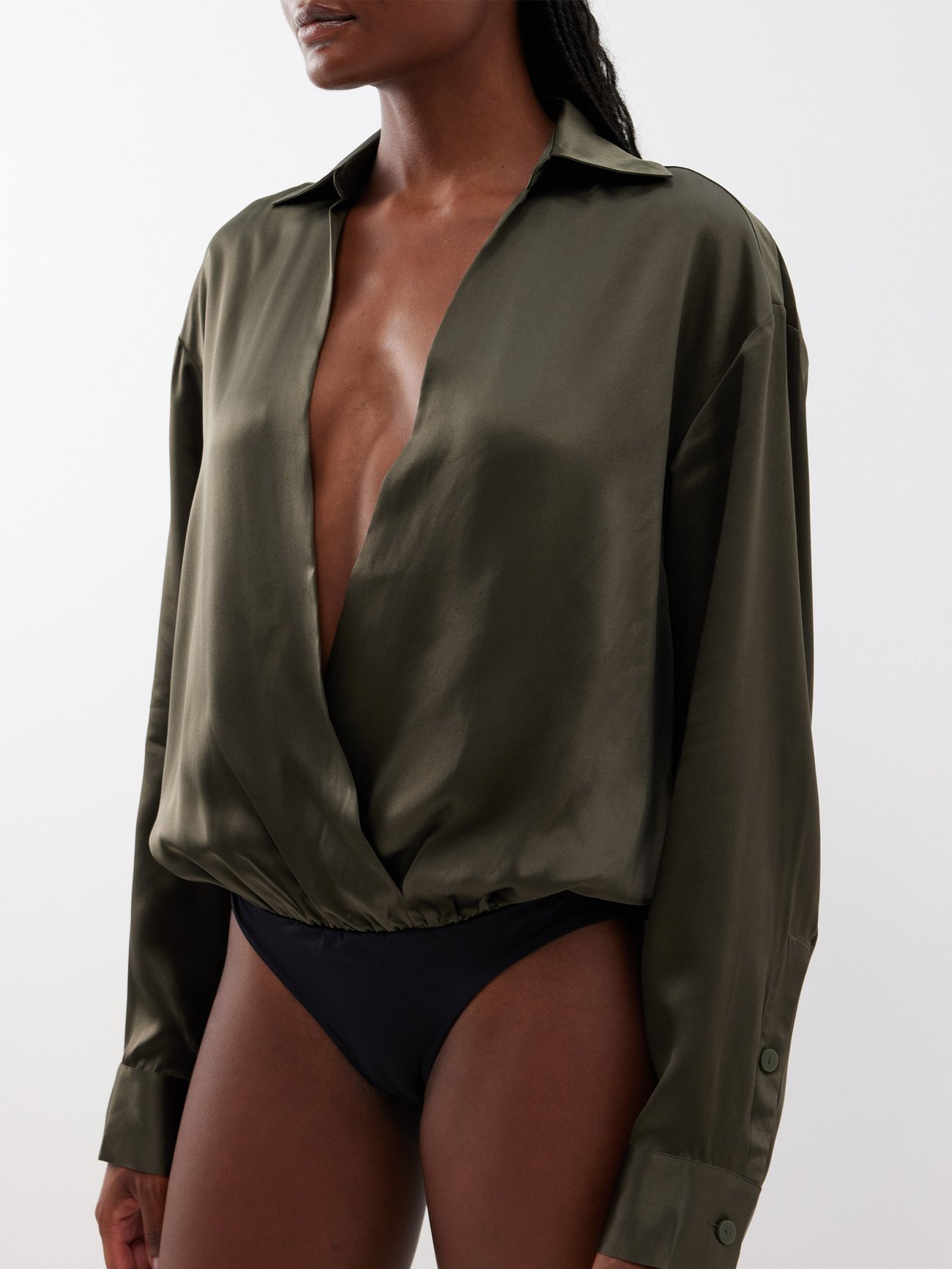 Green Open-neck silk-satin bodysuit, Christopher Esber