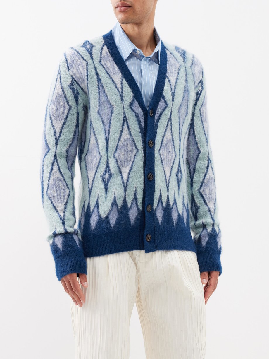 Blue Argyle-intarsia knitted cardigan | Amiri | MATCHES UK