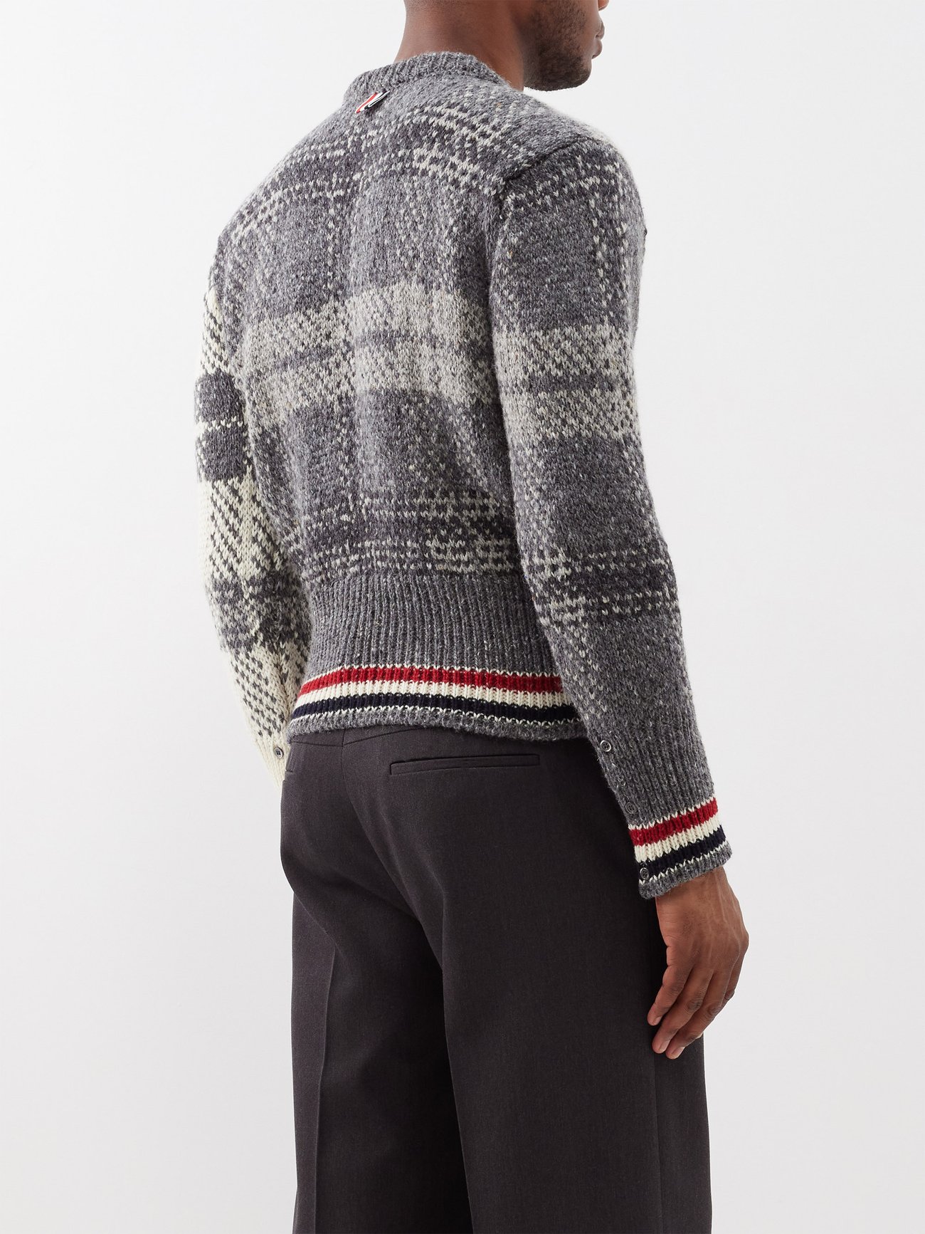 Lardini Gray and Black Jacquard Knit Crew Neck Sweater
