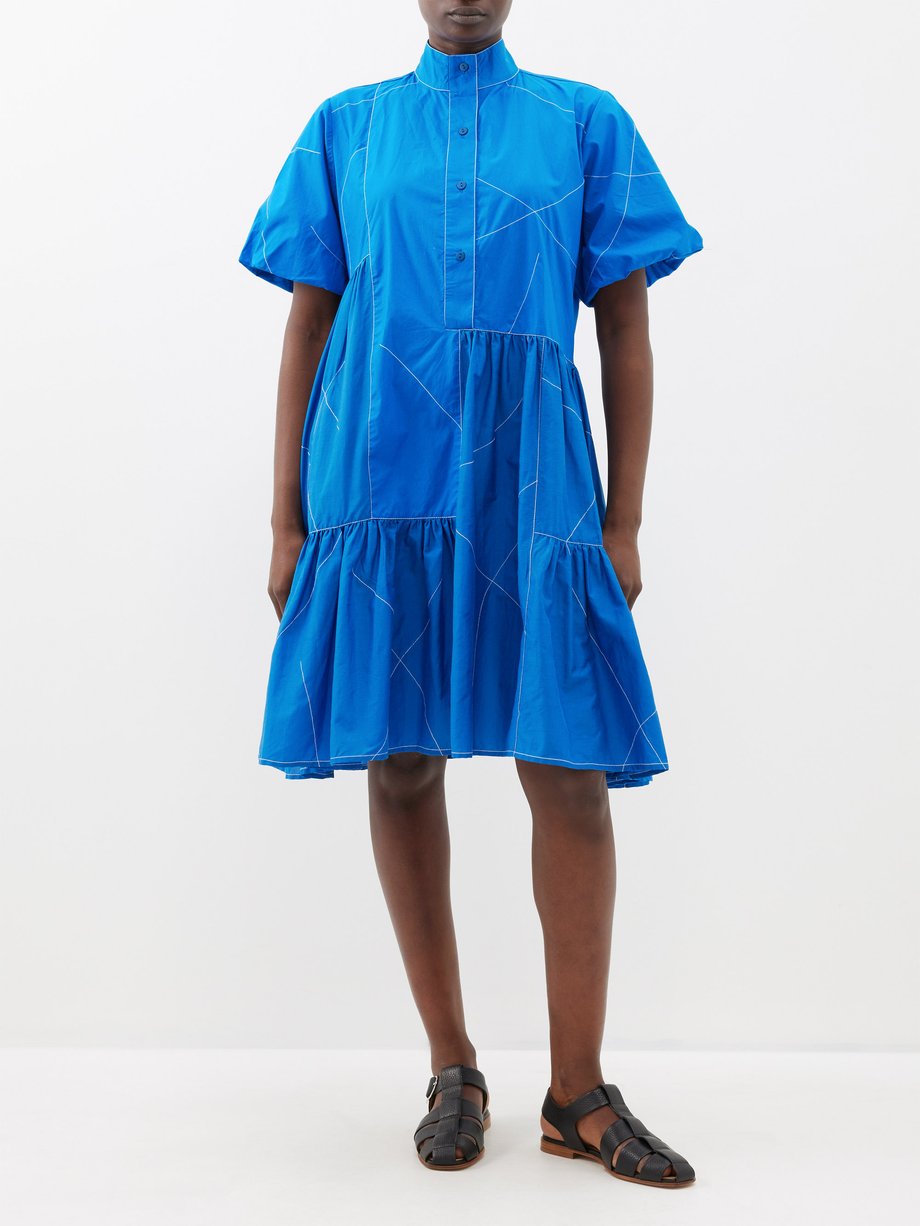 Blue Puff-sleeve cotton-poplin mini dress | Lovebirds | MATCHES UK