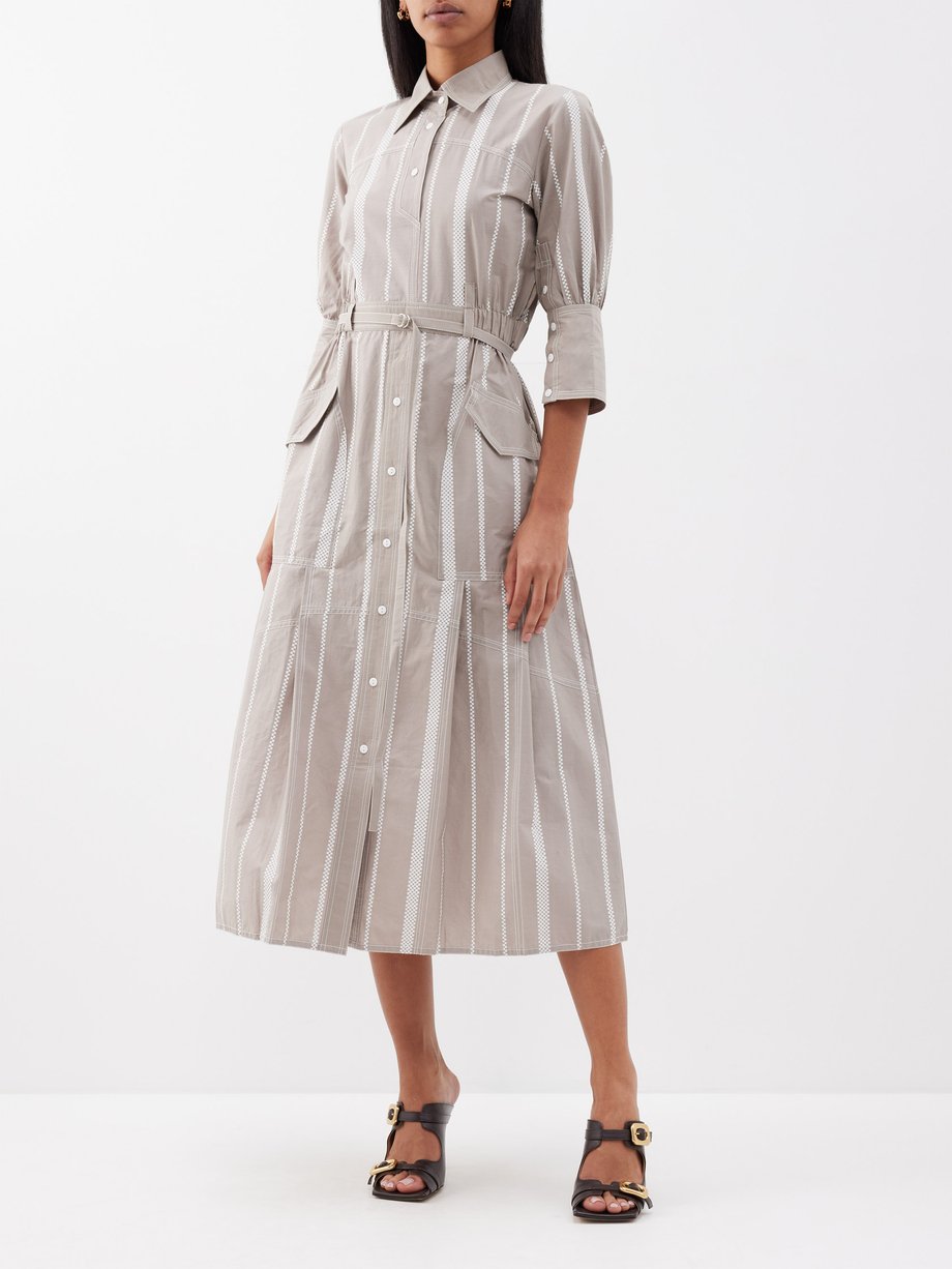 Beige Stripe-print panelled cotton-poplin shirt dress | Lovebirds ...
