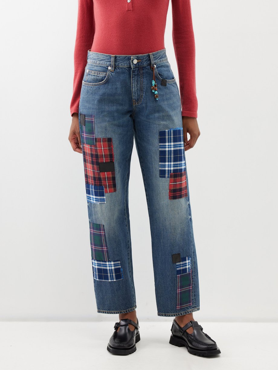 Blue Jill patchwork-appliqué straight-leg jeans, Fortela