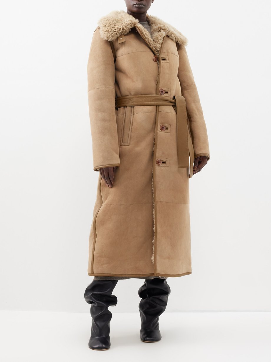 Gucci Suede Belted Trench Coat in Brown