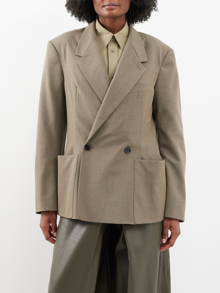 Beige Double-breasted canvas jacket | Lemaire | MATCHES US