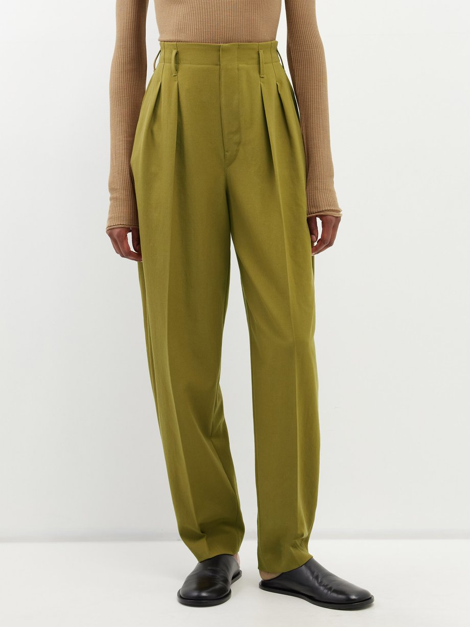 Brown Pleated wool-gabardine tapered trousers | Lemaire | MATCHES UK
