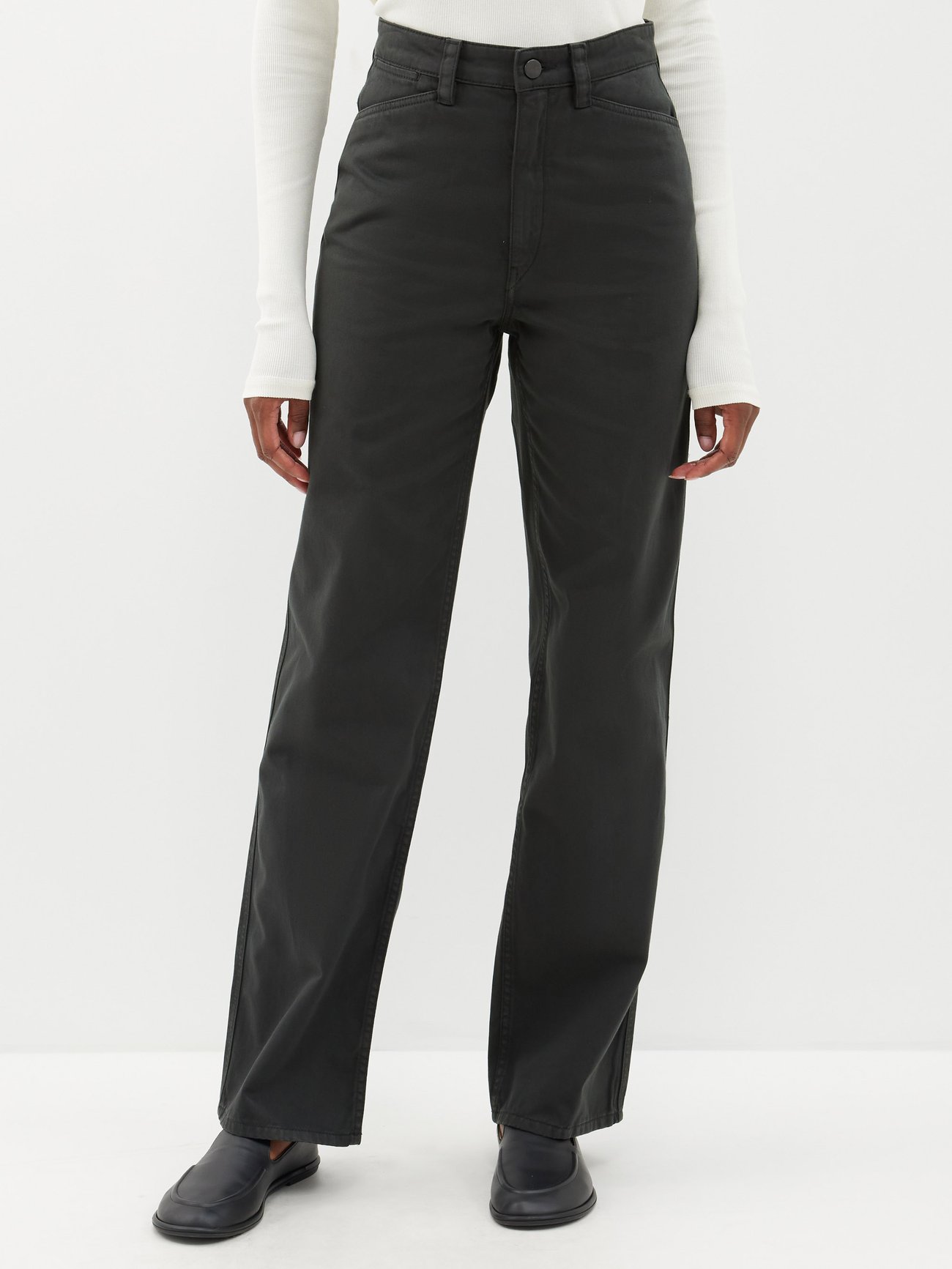 Black Cotton straight-leg trousers, Lemaire