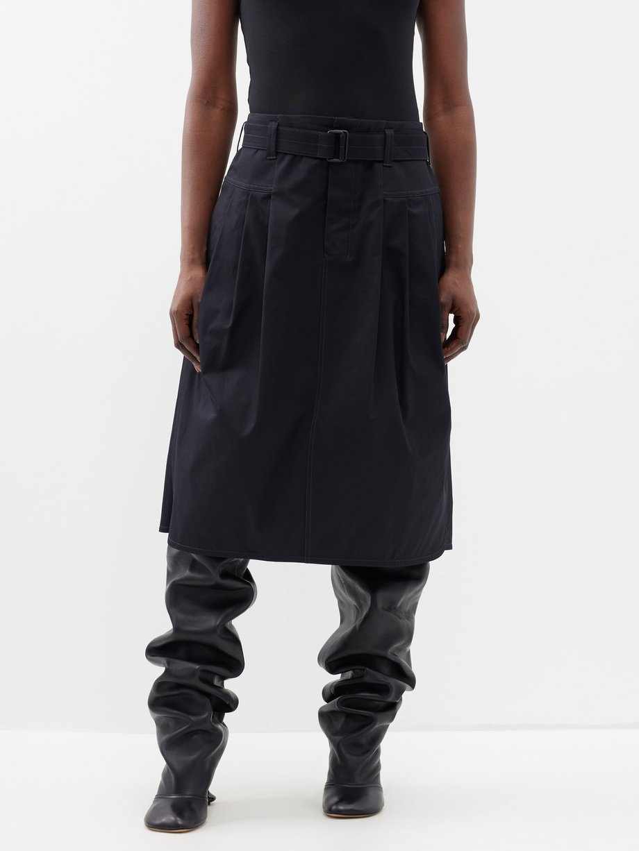 Black Pleated cotton-poplin midi skirt | Lemaire | MATCHES UK