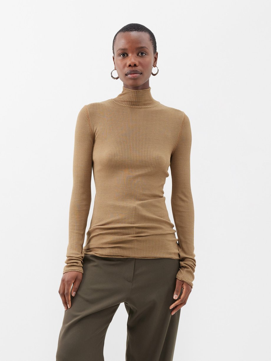 Brown High-neck silk-jersey seamless top | Lemaire | MATCHES UK