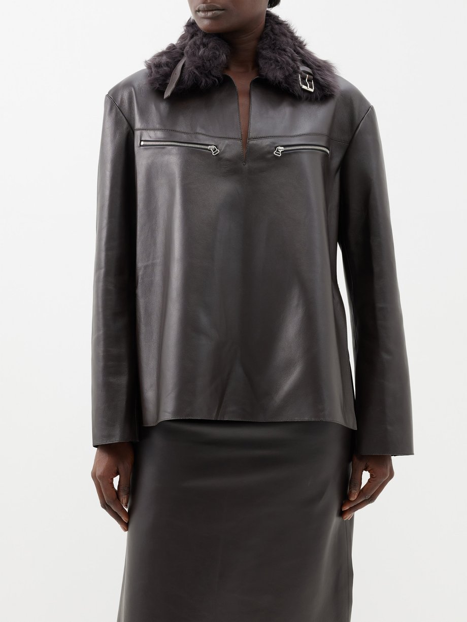 Brown Sabine long-sleeve leather top | 16Arlington | MATCHESFASHION UK