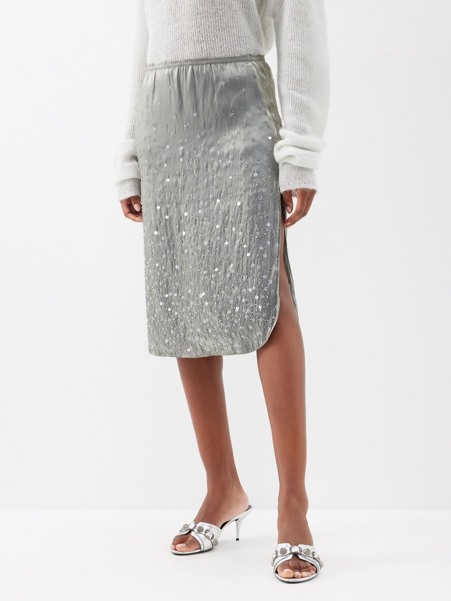 16Arlington Pythia sequinned side-slit satin skirt