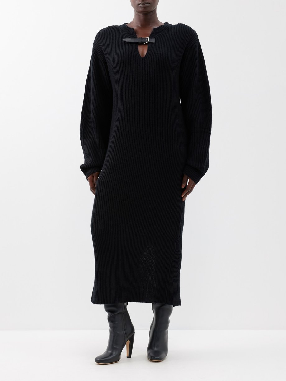 Black Egra buckle-strap ribbed wool-blend dress | 16Arlington | MATCHES UK