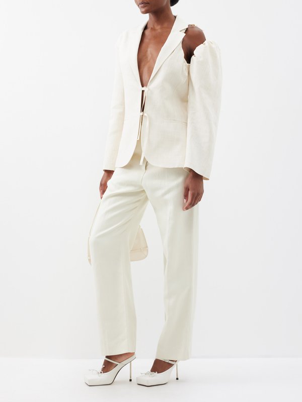 Jacquemus Galliga shoulder-cutout linen-blend suit jacket