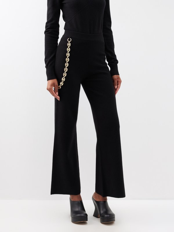 Rabanne Chainmail-embellished wide-leg wool-blend trousers