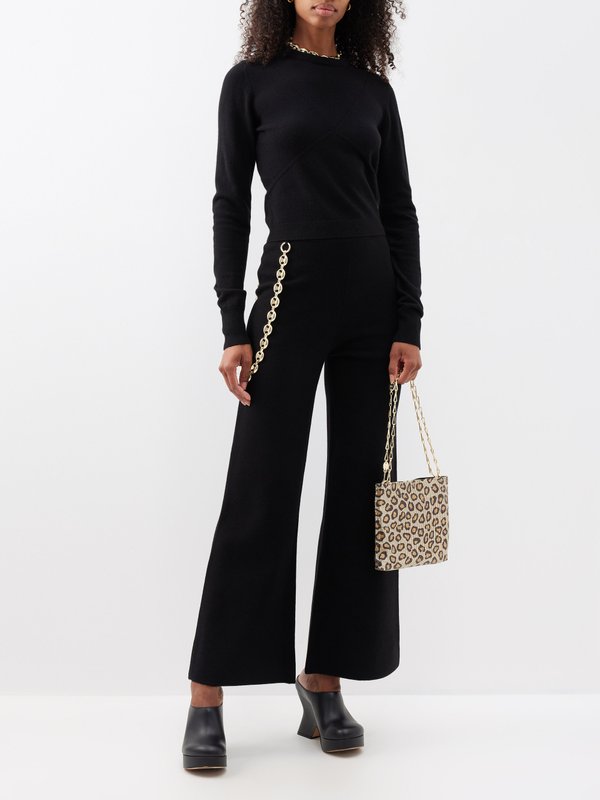 Rabanne Chainmail-embellished wide-leg wool-blend trousers