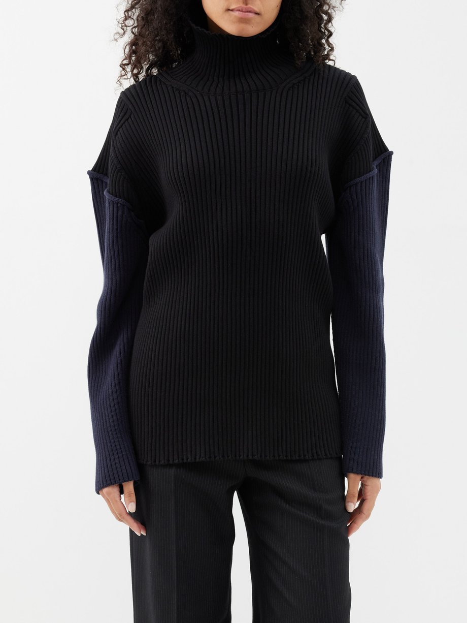 High collar ribbed knit sweater - Woman