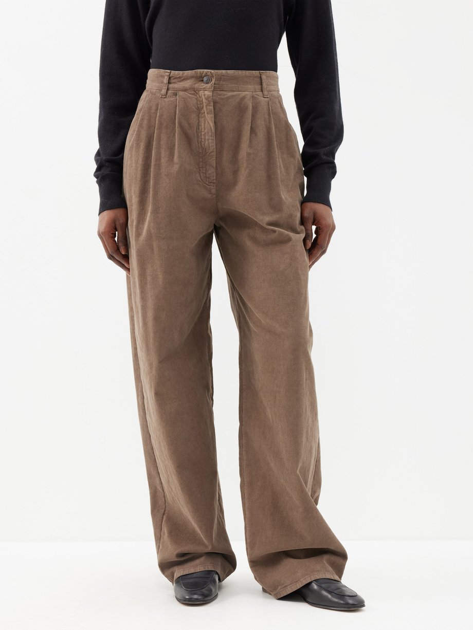 Camel Rufos pleated cotton-blend corduroy trousers | The Row | MATCHES UK