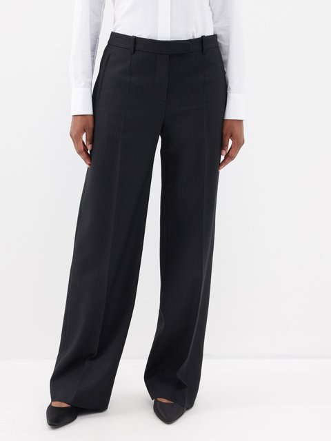 Lulus Pur-suit Of Chic Black Pinstripe Straight Leg Pants | ModeSens