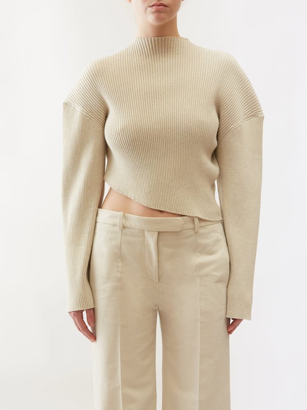 The Row Danana cropped asymmetric ribbed-cotton sweater