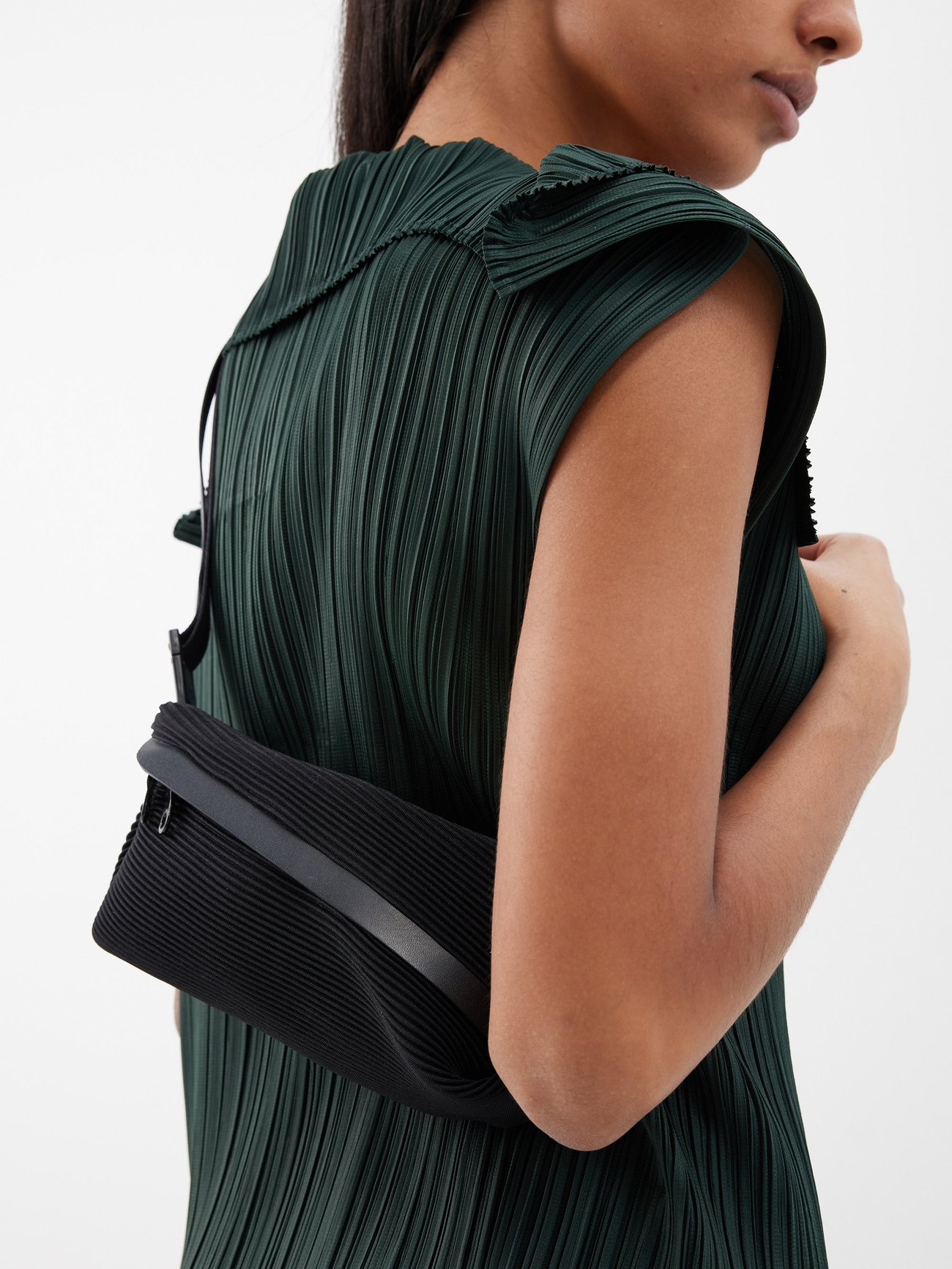 Pleats Please Issey Miyake Bias Pleated Waist Bag - Black for Women